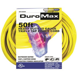 DUROMAX 50 ft. 10/3-Gauge Triple Tap Heavy-Duty Extension Power Cord