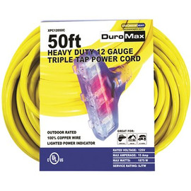 DUROMAX 50 ft. 12/3-Gauge Triple Tap Extension Power Cord
