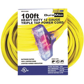 DUROMAX 100 ft. 12/3-Gauge Triple Tap Extension Power Cord