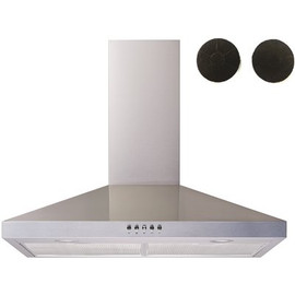 36 in. Convertible Wall Mount Range Hood in Stainless Steel with Push Buttons, Mesh and Charcoal Filters