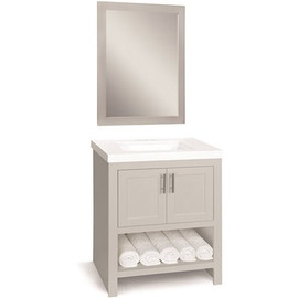 Glacier Bay Spa 30.5 in. W Bath Vanity in Dove Gray with Cultured Marble Vanity Top in White with White Basin and Mirror
