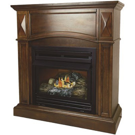 Pleasant Hearth 20,000 BTU 36 in. Compact Convertible Ventless Natural Gas Fireplace in Cherry