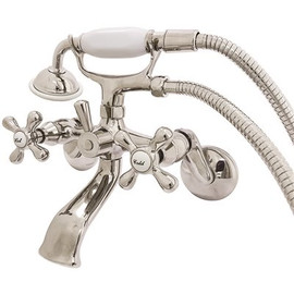 Kingston Brass 3-Handle Claw Foot Tub Faucet Wall-Mount Adjustable Centers with Hand Shower in Polished Nickel