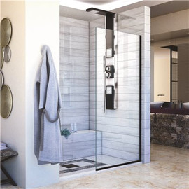 DreamLine Linea 34 in. x 72 in. Semi-Frameless Fixed Shower Screen in Satin Black without Handle