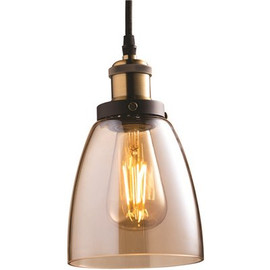 Feit Electric 4-Light Brass Pendant Fixture with Amber Shade and ST19 Dimmable LED Edison Amber Glass Filament Light Bulb