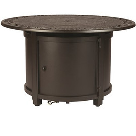 Fire Sense Longpoint 42 in. x 24 in. Round Aluminum LPG Fire Pit Table in Mocha