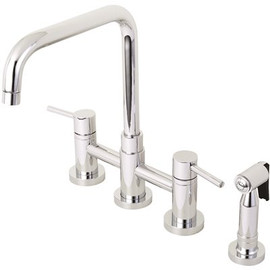 Kingston Brass Modern 2-Handle Bridge Kitchen Faucet with Side Sprayer in Chrome