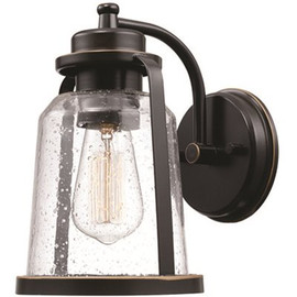 Globe Electric Roth 1-Light Oil Rubbed Bronze Outdoor/Indoor Wall Lantern Sconce with Clear Seeded Glass Shade