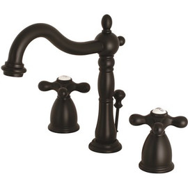 Kingston Brass Victorian Cross 8 in. Widespread 2-Handle Bathroom Faucet in Matte Black