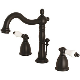 Kingston Brass Victorian 8 in. Widespread 2-Handle Bathroom Faucet in Matte Black with Porcelain Handle