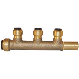 Tectite 3/4 in. Brass Push-To-Connect Inlet x 3/4 in. CTS Stem 3-Port Open Manifold with 1/2 Brass Push-To-Connect Outlets