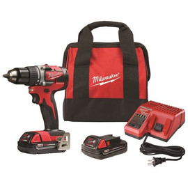 Milwaukee M18 18V Lithium-Ion Brushless Cordless 1/2 in. Compact Drill/Driver Kit with (2) 2.0 Ah Batteries, Charger and Case