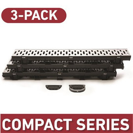 Compact Series 5.4 in. W x 3.2 in. D x 39.4 in. L Trench and Channel Drain Kit w/ Stainless Steel Grate (3-PK | 9.8 ft)
