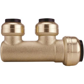 Tectite 3/4 in. Brass Push-To-Connect Inlet x 1/2 in. Brass Push-To-Connect Outlets 2-Port Closed Manifold