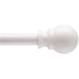 Kenney Davenport 48 in. - 86 in. Adjustable Single Petite Cafe Curtain Rod 1/2 in. Diameter in White with Ball Finials