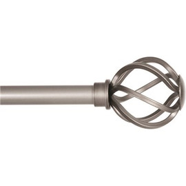 Kenney Cage 28 in. - 48 in. Adjustable Single Curtain Rod 5/8 in. Diameter in Pewter Gray with Openwork Finials