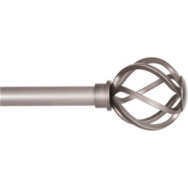 Kenney Cage 48 in. - 86 in. Adjustable Single Curtain Rod 5/8 in. Diameter in Pewter Gray with Openwork Finials