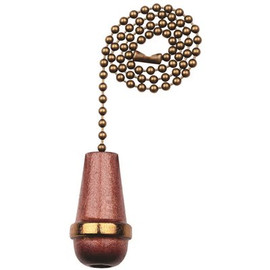 Commercial Electric 12 in. Walnut and Antique Brass Wooden Cone Pull Chain for Ceiling Fan and Lights