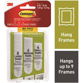 Command Assorted Sizes White Picture Hanging Adhesive Strips Big Pack (Case of 12-Packs, 8 Large, 6 Medium, 4 Small Pairs)