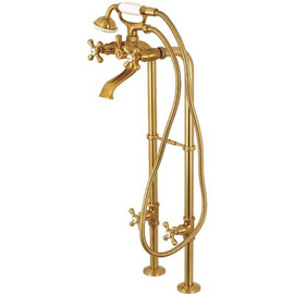 Kingston Brass Traditional 3-Handle Claw Foot Freestanding Tub Faucet with Handshower Combo Set in Brushed Brass