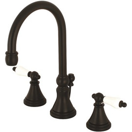 Kingston Brass Governor Porcelain Lever 8 in. Widespread 2-Handle High-Arc Bathroom Faucet in Matte Black