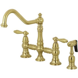 Kingston Brass Restoration 2-Handle Bridge Kitchen Faucet with Side Sprayer in Brushed Brass