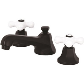 Kingston Brass Metropolitan Porcelain Cross 8 in. Widespread 2-Handle Bathroom Faucet in Matte Black