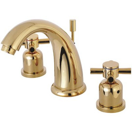 Kingston Brass Modern Cross 8 in. Widespread 2-Handle Bathroom Faucet in Polished Brass