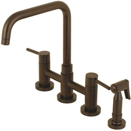 Kingston Brass Modern 2-Handle Bridge Kitchen Faucet with Side Sprayer in Oil Rubbed Bronze