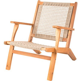 Patio Sense Vega Natural Stain Solid Wood Woven Seat Outdoor Lounge Chair