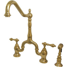 Kingston Brass Victorian 2-Handle Bridge Kitchen Faucet with Side Sprayer in Polished Brass