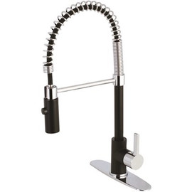 Kingston Brass Contemporary Single-Handle Pull-Down Sprayer Kitchen Faucet in Matte Black and Chrome