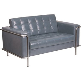 Flash Furniture Hercules 59 in. Gray Faux Leather 2-Seater Loveseat with Stainless Steel Frame