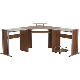 Flash Furniture 95 in. L-Shaped Teakwood Computer Desks with Keyboard Tray Flash Furniture 95 in. L-Shaped Teakwood Computer Desks with Keyboard Tray
