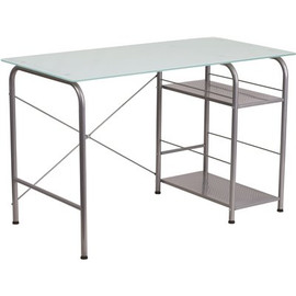 Carnegy Avenue 47.3 in. Rectangular Silk White/Silver Computer Desks with Glass Top Carnegy Avenue 47.3 in. Rectangular Silk White/Silver Computer Desks with Glass Top