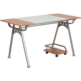 Carnegy Avenue 55 in. Rectangular Frosted/Cherry Computer Desks with Wheels