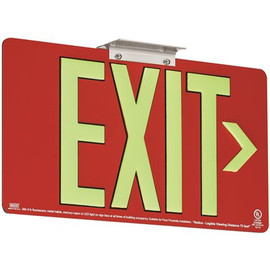 Hubbell Lighting Red Aluminum Single Face Exit Sign with Photoluminescent Letters, 50 ft. Viewing Distance