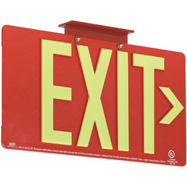 Hubbell Lighting Red Thermoplastic Single Face Exit Sign with Photoluminescent Letters, 100 ft. Viewing Distance