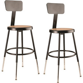 National Public Seating NPS 19 in. -27 in. Black Height Adjustable Heavy Duty Steel Stool With Backrest (2-Pack)