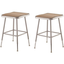 National Public Seating 19 in. to 27 in. Height Grey Adjustable Heavy-Duty Square Seat Steel Stool (2-Pack)