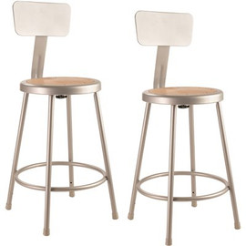 National Public Seating 24 in. Grey Heavy-Duty Steel Stool with Backrest (2-Pack)