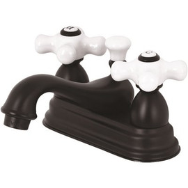 Kingston Brass Restoration Porcelain Cross 4 in. Centerset 2-Handle Bathroom Faucet in Matte Black