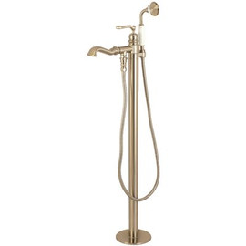 Kingston Brass Traditional Single-Handle Floor-Mount Roman Tub Faucet with Hand Shower in Brushed Nickel