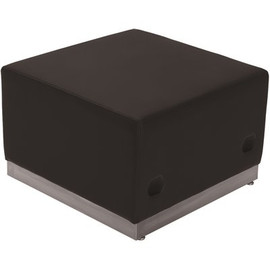 Carnegy Avenue Black Leather Ottoman with Brushed Stainless-Steel Base