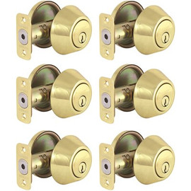 Defiant Single Cylinder Polished Brass Deadbolt Contractor Pack 6 Pack