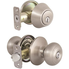 Defiant Hartford Satin Nickel Entry Knob and Single Cylinder Deadbolt Combo Pack