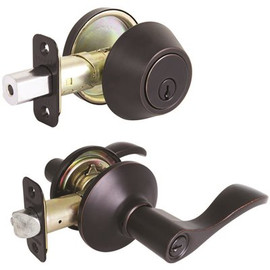 Defiant Naples Aged Bronze Entry Lever and Single Cylinder Deadbolt Combo Pack