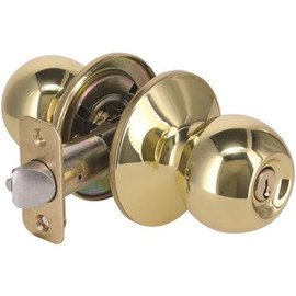 Saturn Polished Brass Keyed Entry Door Knob with SC1 Keyway