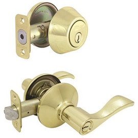 Defiant Naples Polished Brass Entry Lever and Single Cylinder Deadbolt Combo Pack