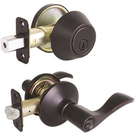 Defiant Aged Bronze Naples Keyed Entry Door Lever with Single Cylinder Deadbolt Master Pinned Combo Pack